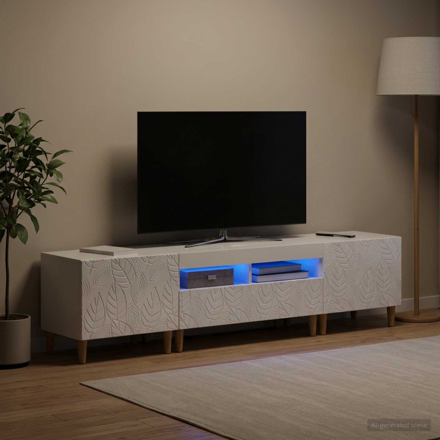 5 Piece LED TV Cabinet High Gloss White Engineered Wood