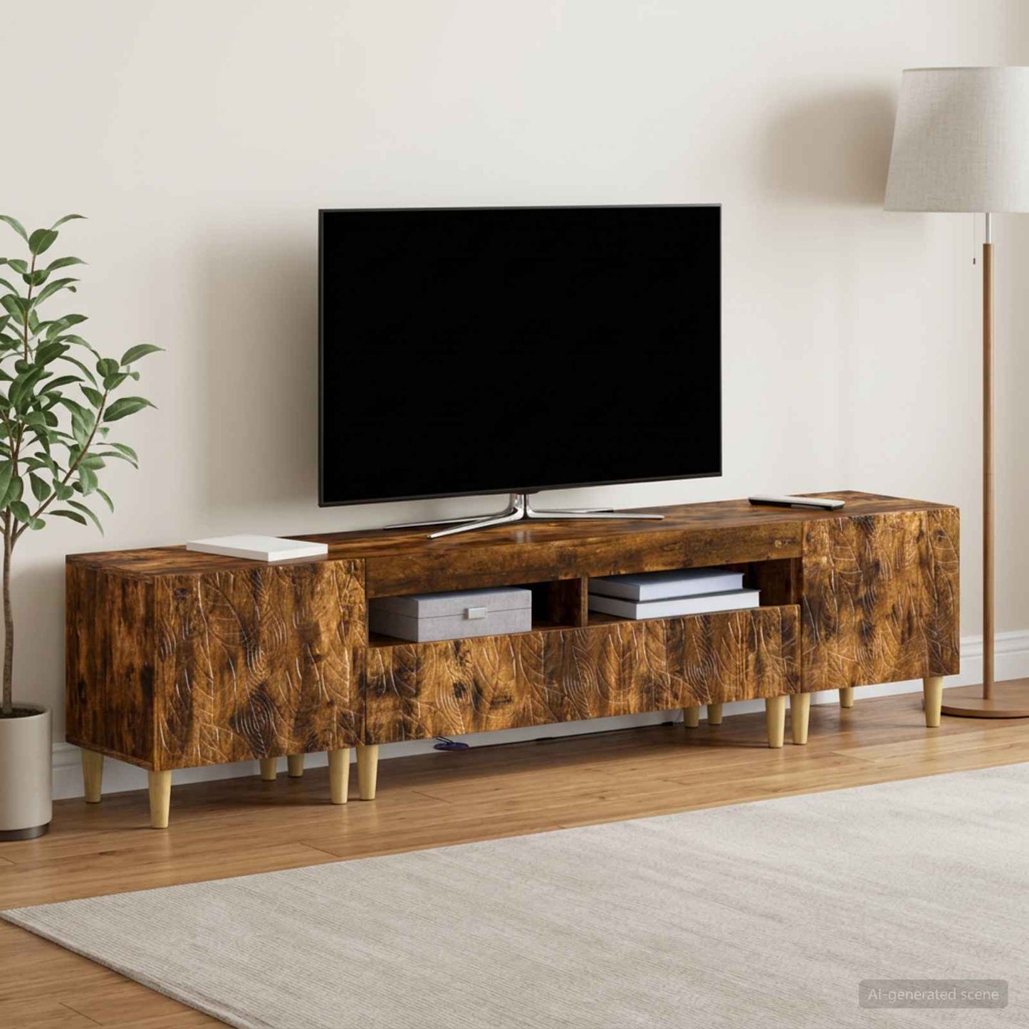 5 Piece LED TV Cabinet Smoked Oak Engineered Wood