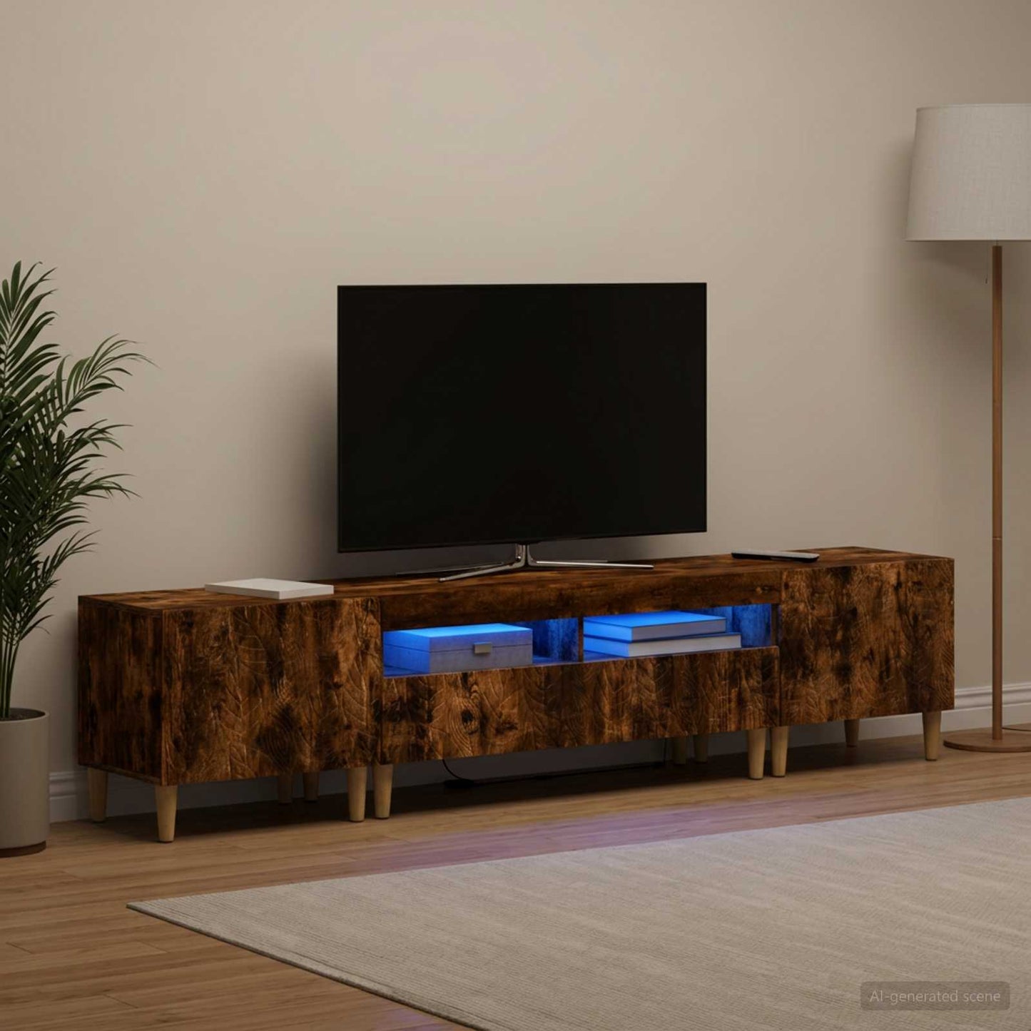 5 Piece LED TV Cabinet Smoked Oak Engineered Wood