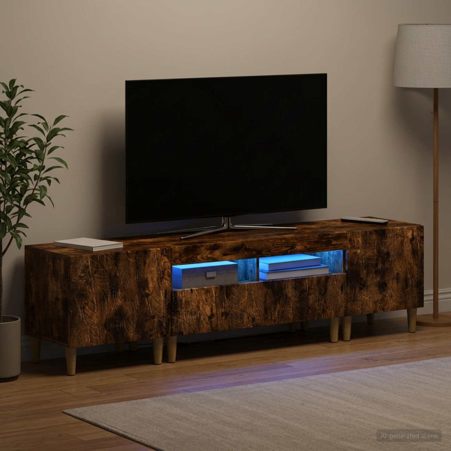 5 Piece LED TV Cabinet Smoked Oak Engineered Wood