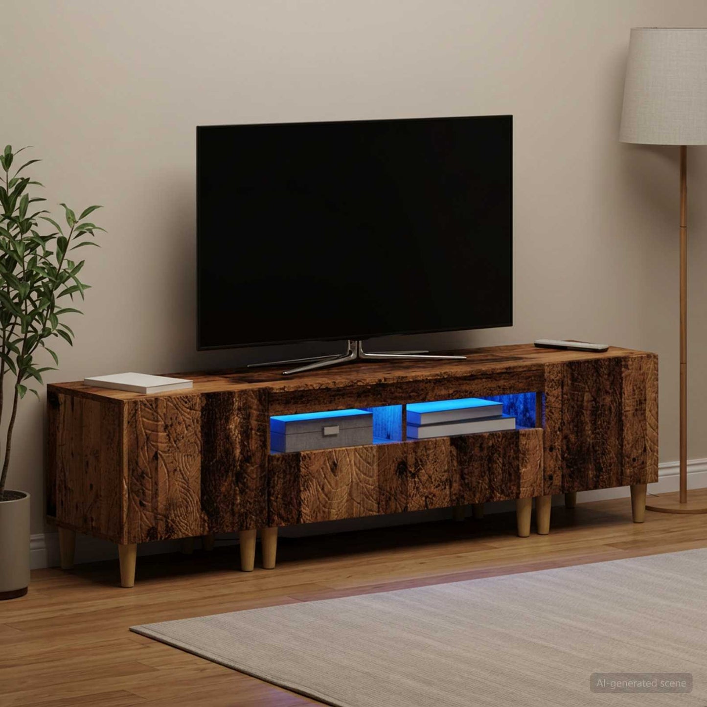 5 Piece LED TV Cabinet Old Wood Engineered Wood