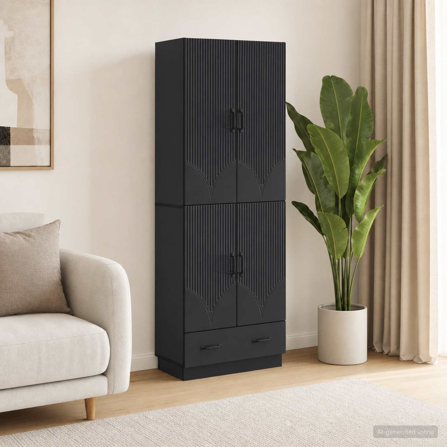 Cabinet Set 2 pcs Black Engineered Wood