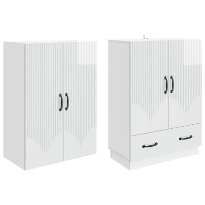 Cabinet Set 2 pcs High Gloss White Engineered Wood