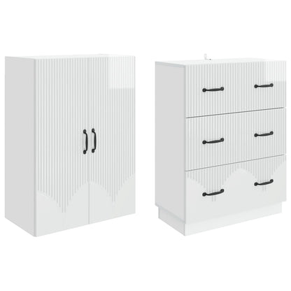 Cabinet Set 2 pcs High Gloss White 66 x 34.5 x 87 cm