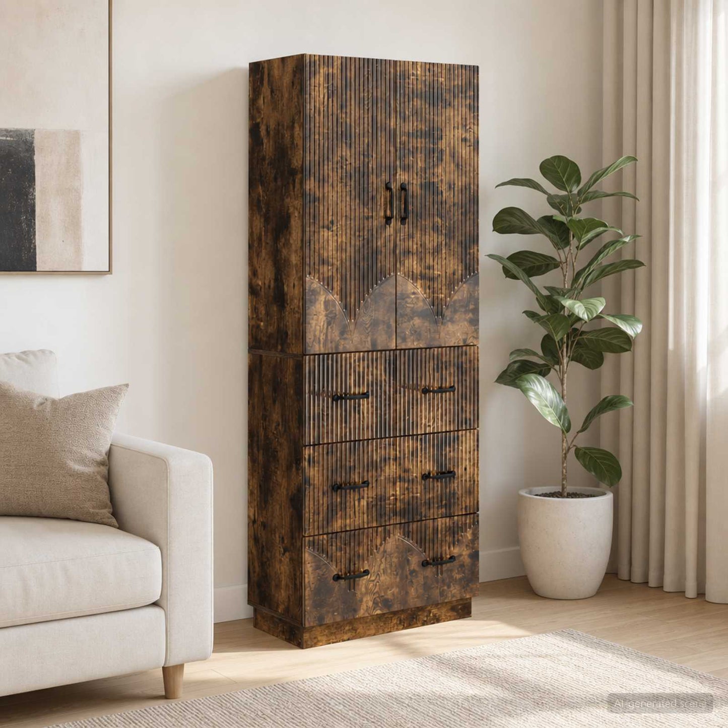 Cabinet Set 2 pcs 66 x 34.5 x 87 cm Engineered Wood Smoked Oak
