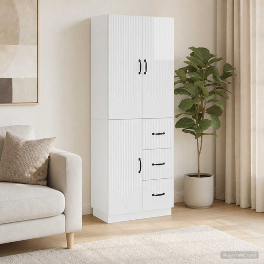 Cabinet Set 2 pcs High Gloss White Engineered Wood