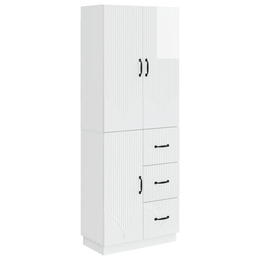 Cabinet Set 2 pcs High Gloss White Engineered Wood