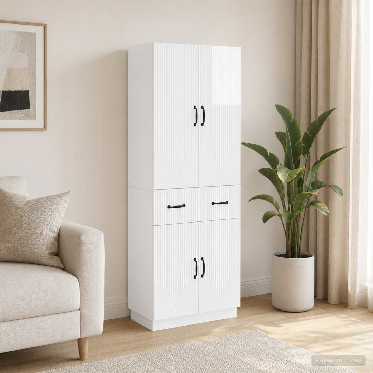 Cabinet Set 2 pcs High Gloss White Engineered Wood