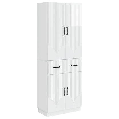 Cabinet Set 2 pcs High Gloss White Engineered Wood