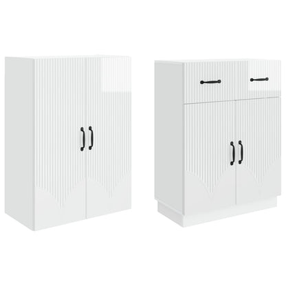 Cabinet Set 2 pcs High Gloss White Engineered Wood