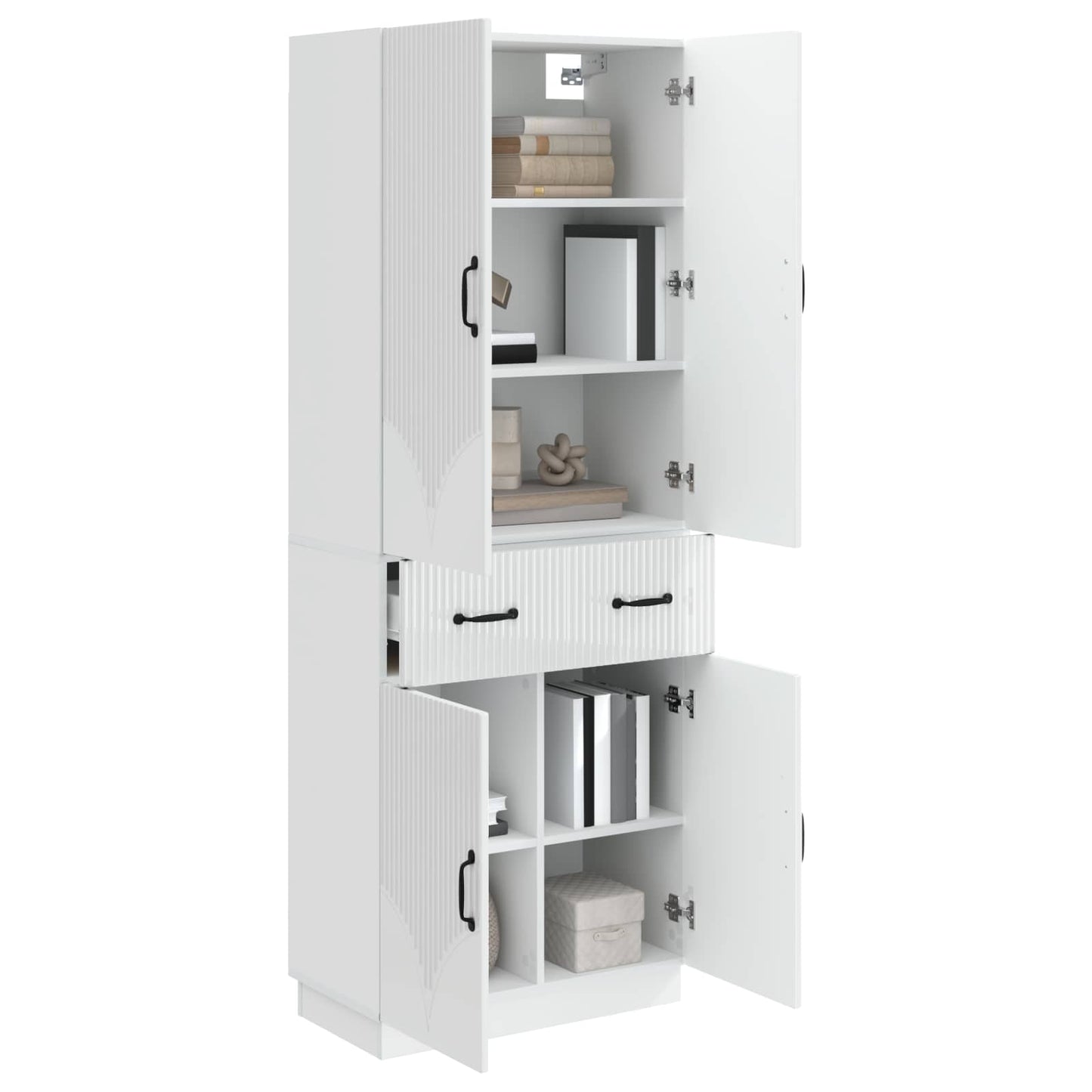 Cabinet Set 2 pcs High Gloss White Engineered Wood
