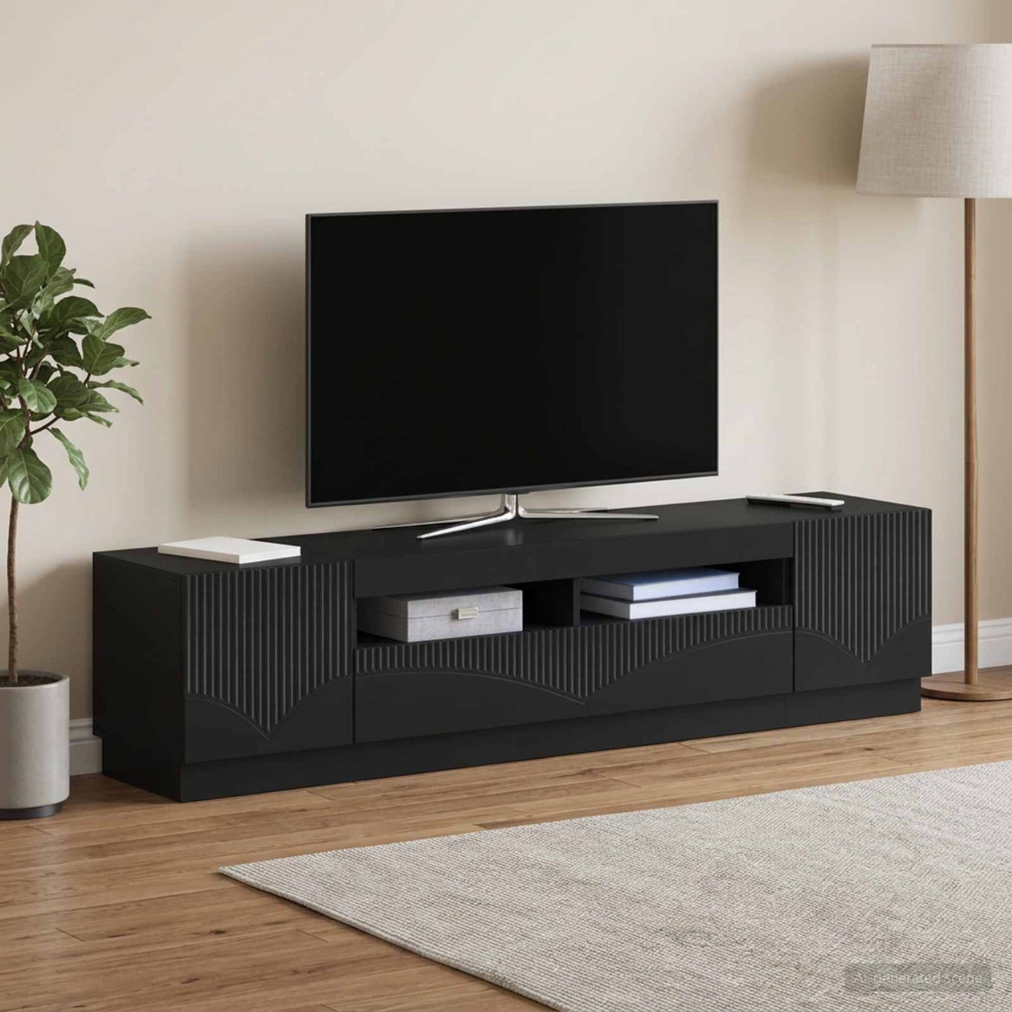 5 Piece LED TV Cabinet Black Engineered Wood
