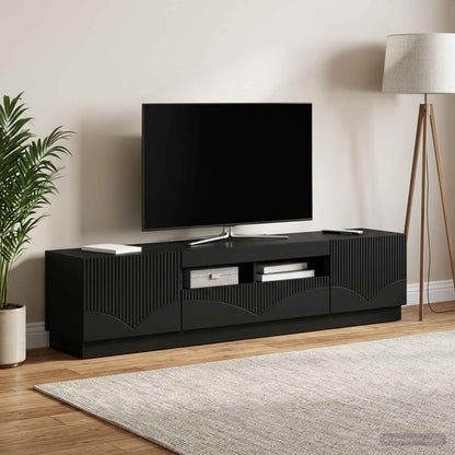 5 Piece LED TV Cabinet Black Engineered Wood
