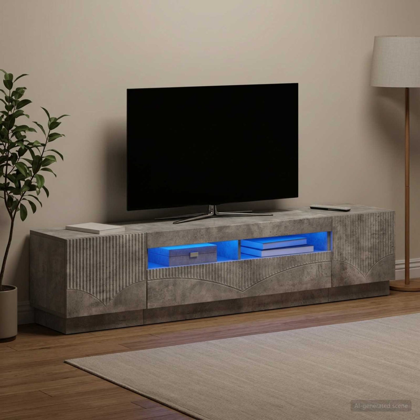 5 Piece LED TV Cabinet Concrete Grey Engineered Wood