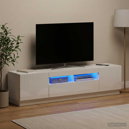 5 Piece LED TV Cabinet High Gloss White Engineered Wood