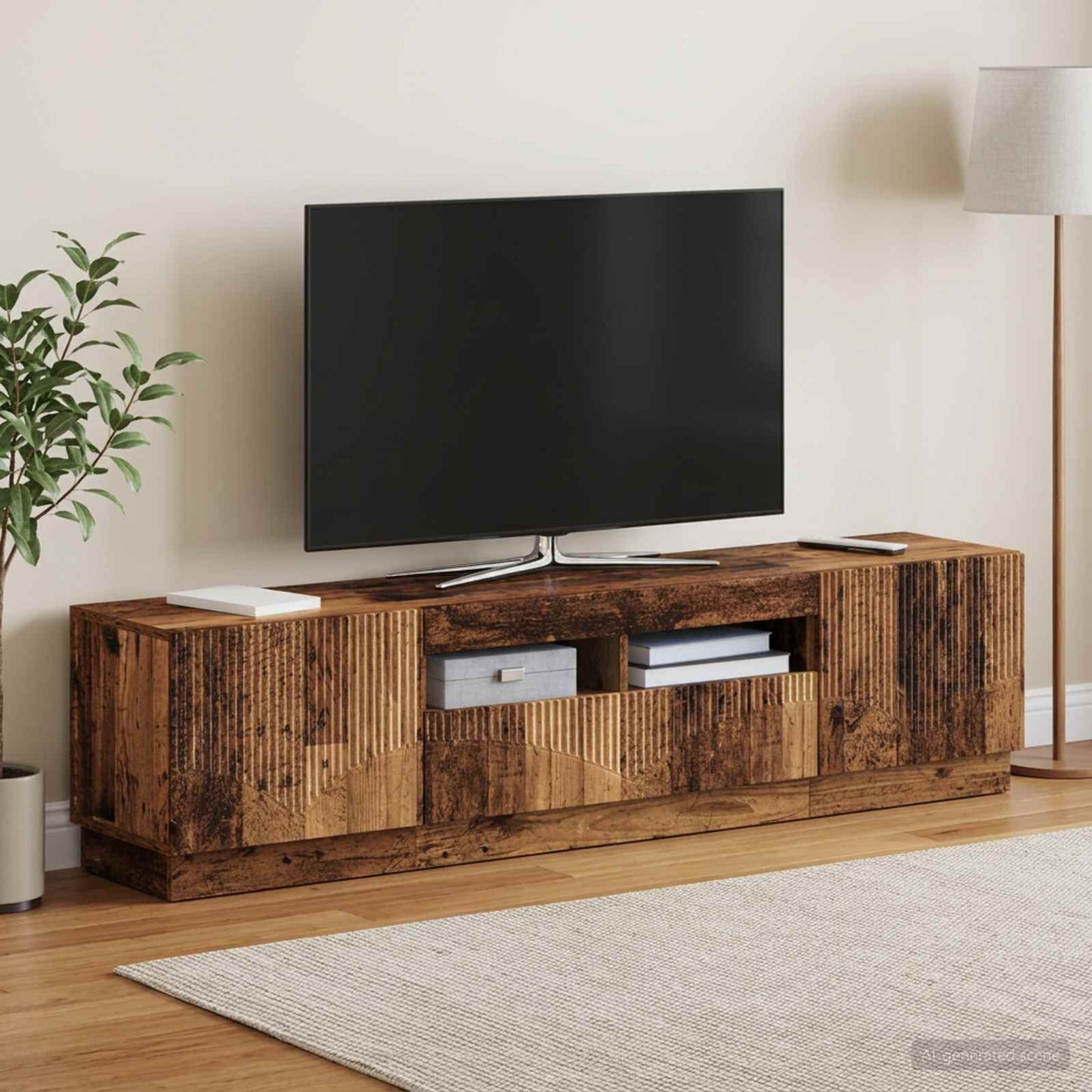 5 Piece LED TV Cabinet Old Wood Engineered Wood