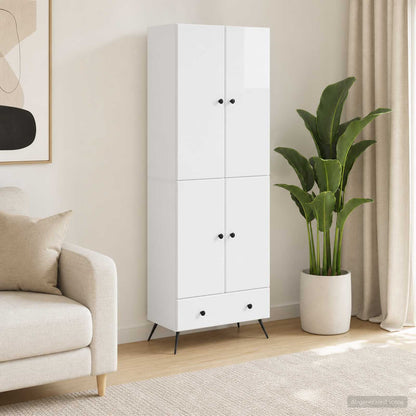 Cabinet Set 2 pcs High Gloss White Engineered Wood