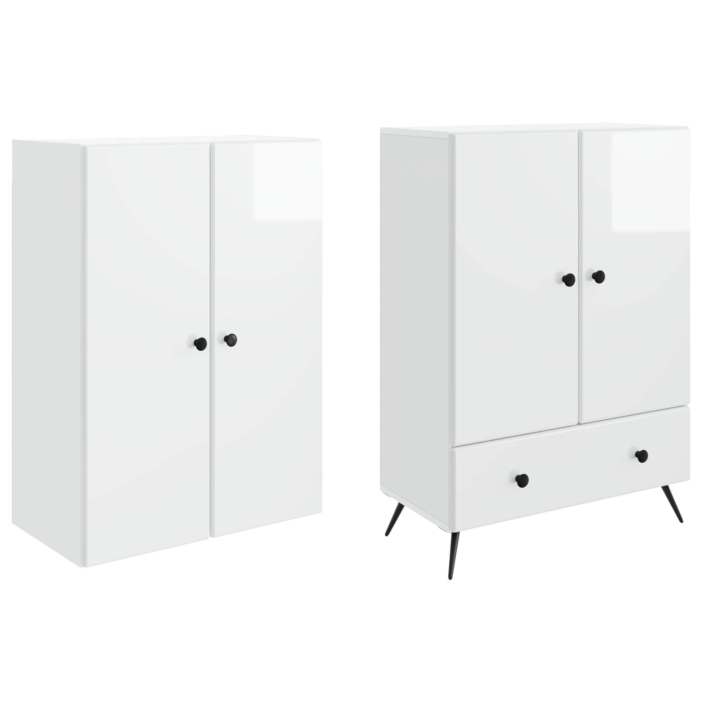 Cabinet Set 2 pcs High Gloss White Engineered Wood