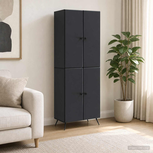 Cabinet Set 2 pcs Black Engineered Wood