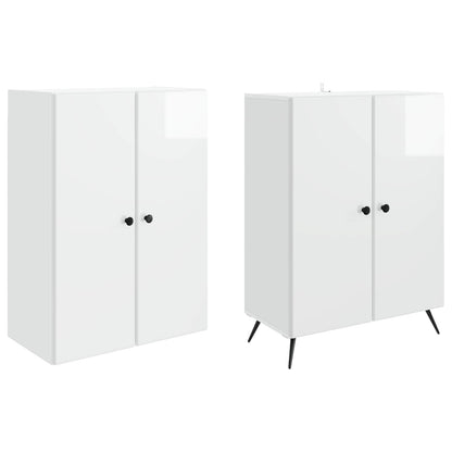 Cabinet Set 2 pcs High Gloss White Engineered Wood