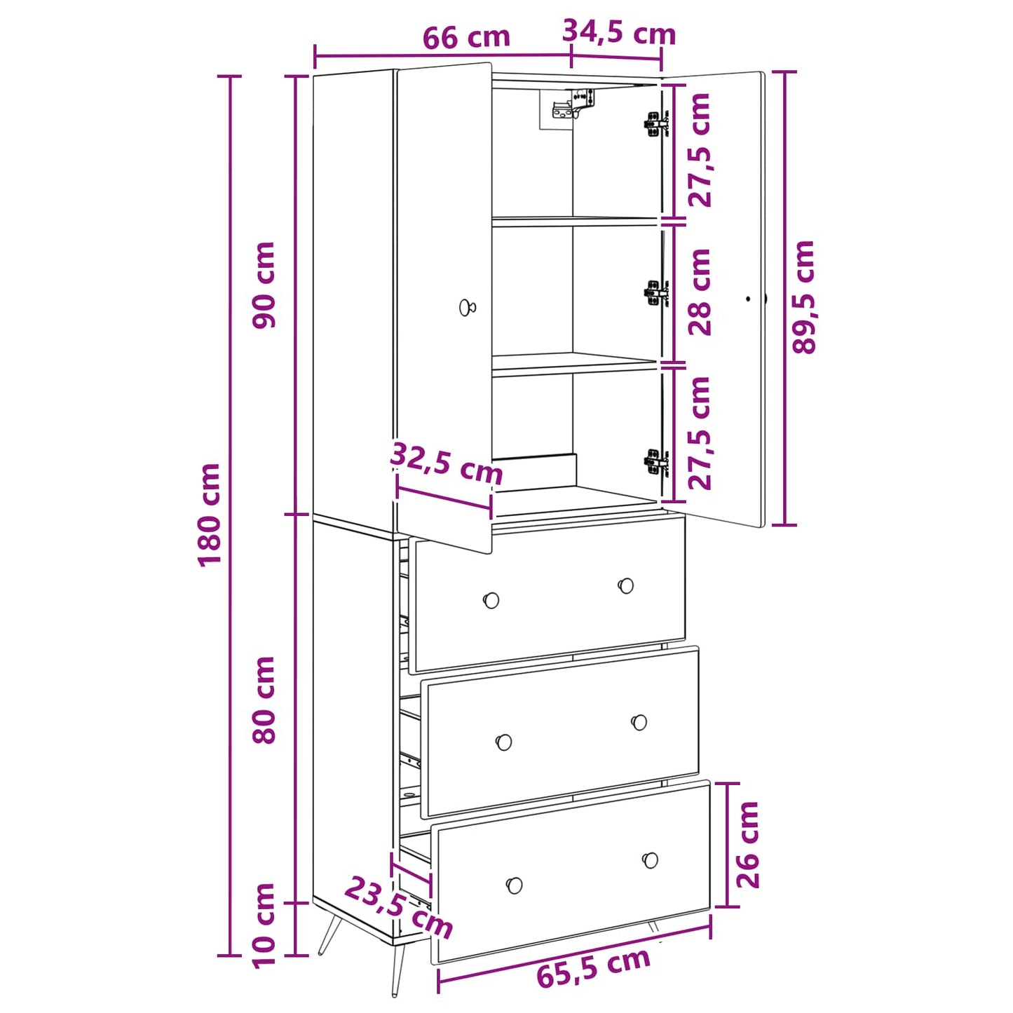 Cabinet Set 2 pcs 66 x 34.5 x 90 cm Engineered Wood Black