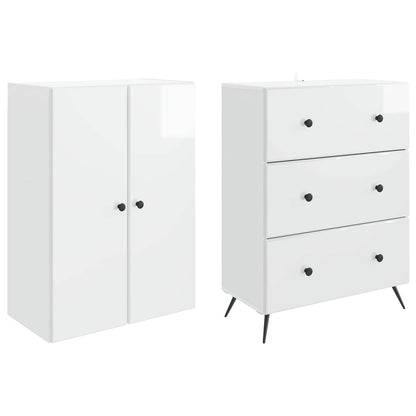 Cabinet Set 2 pcs High Gloss White 66 x 34.5 x 90 cm