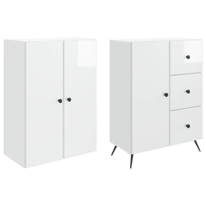 Cabinet Set 2 pcs High Gloss White Engineered Wood