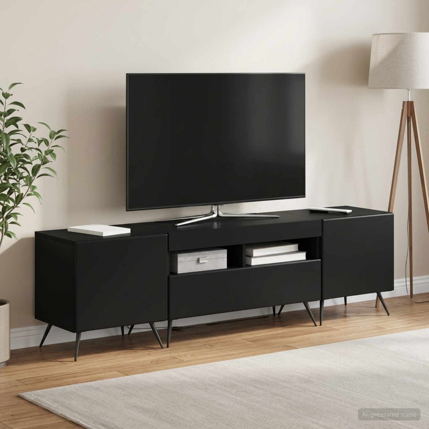 5 Piece LED TV Cabinet Black Engineered Wood