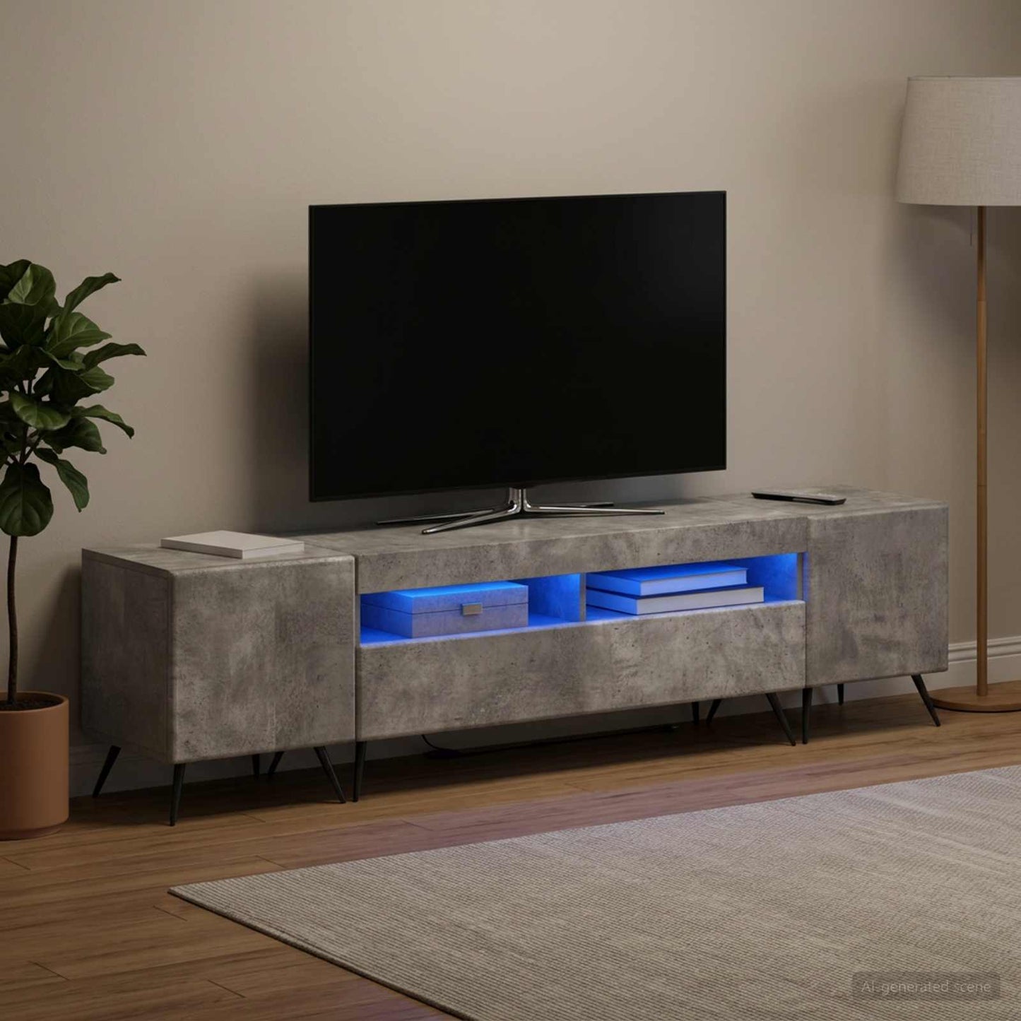 5 Piece LED TV Cabinet Concrete Grey Engineered Wood