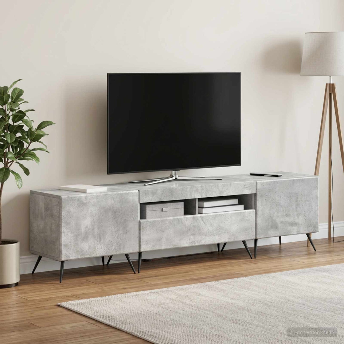 5 Piece LED TV Cabinet Concrete Grey Engineered Wood