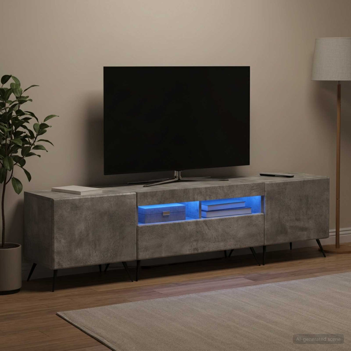 5 Piece LED TV Cabinet Concrete Grey Engineered Wood