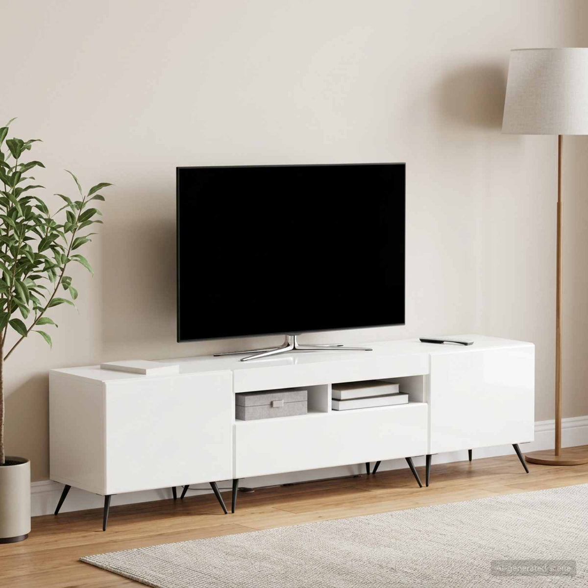 LED TV Cabinet BREDA 3 pcs High Gloss White Engineered Wood