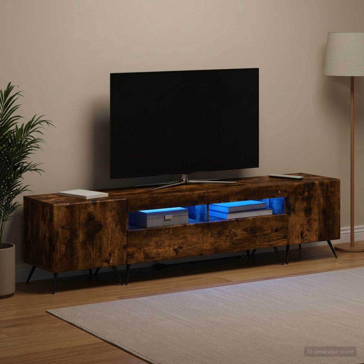 5 Piece LED TV Cabinet Smoked Oak Engineered Wood