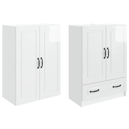 Cabinet Set 2 pcs High Gloss White Engineered Wood