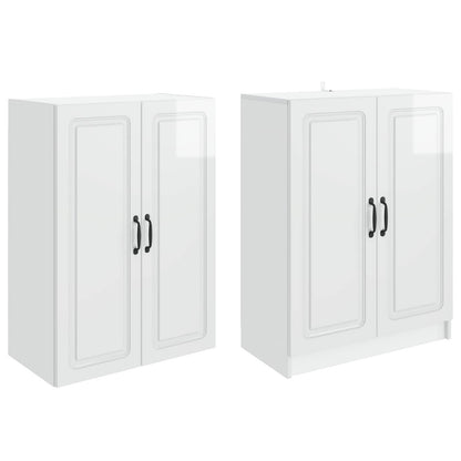 Cabinet Set 2 pcs High Gloss White Engineered Wood