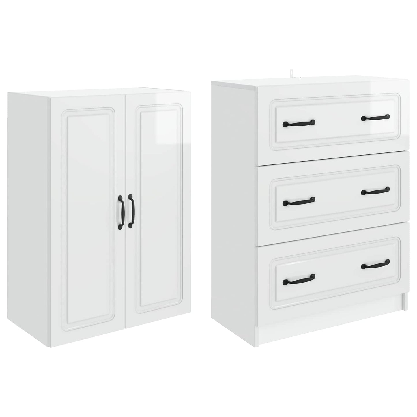 Cabinet Set 2 pcs High Gloss White 66 x 34.5 x 87 cm