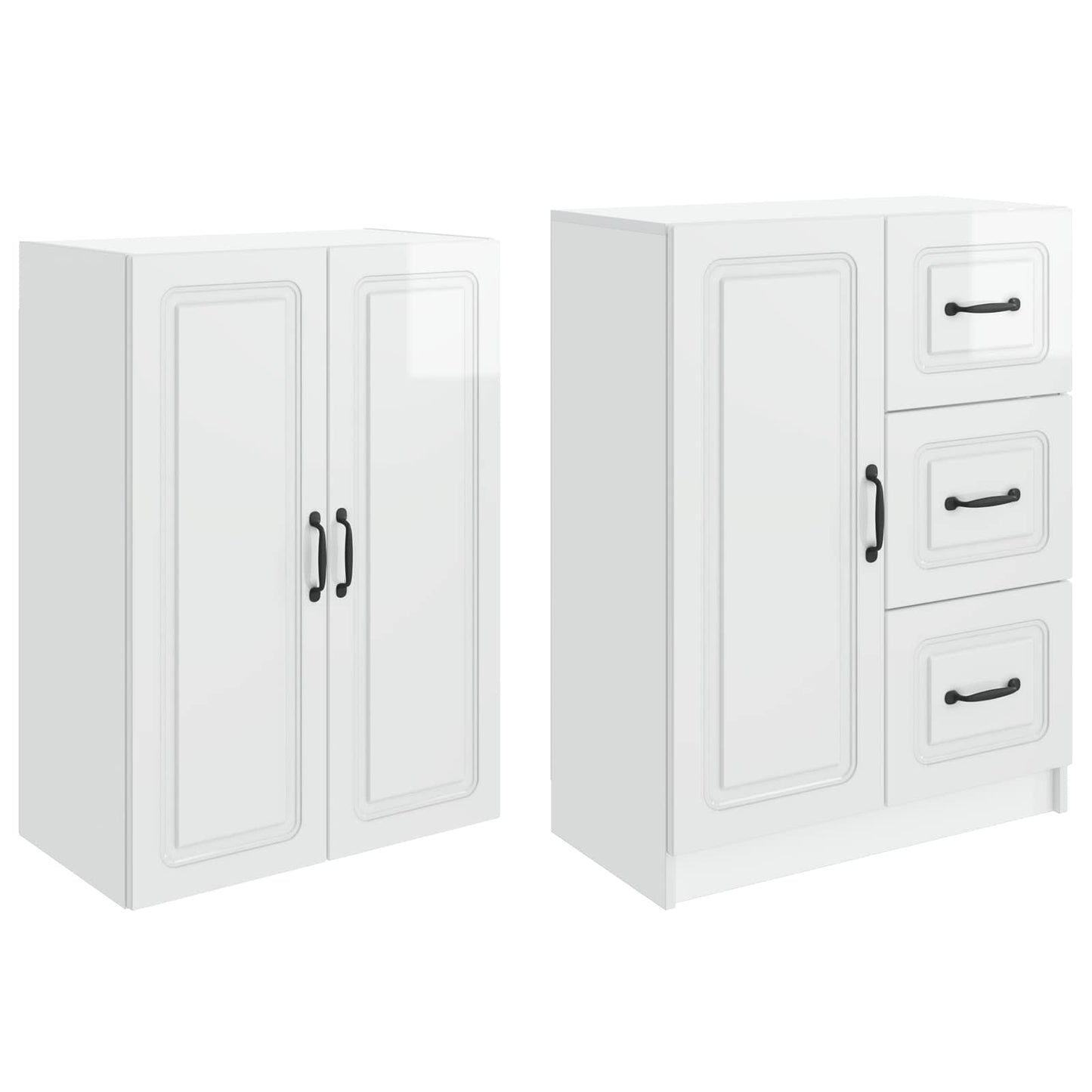 Cabinet Set 2 pcs High Gloss White Engineered Wood