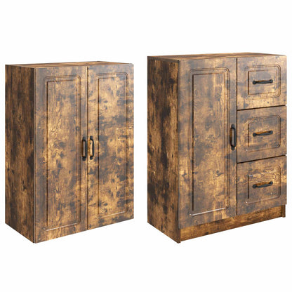 Cabinet Set 2 pcs Smoked Oak Engineered Wood