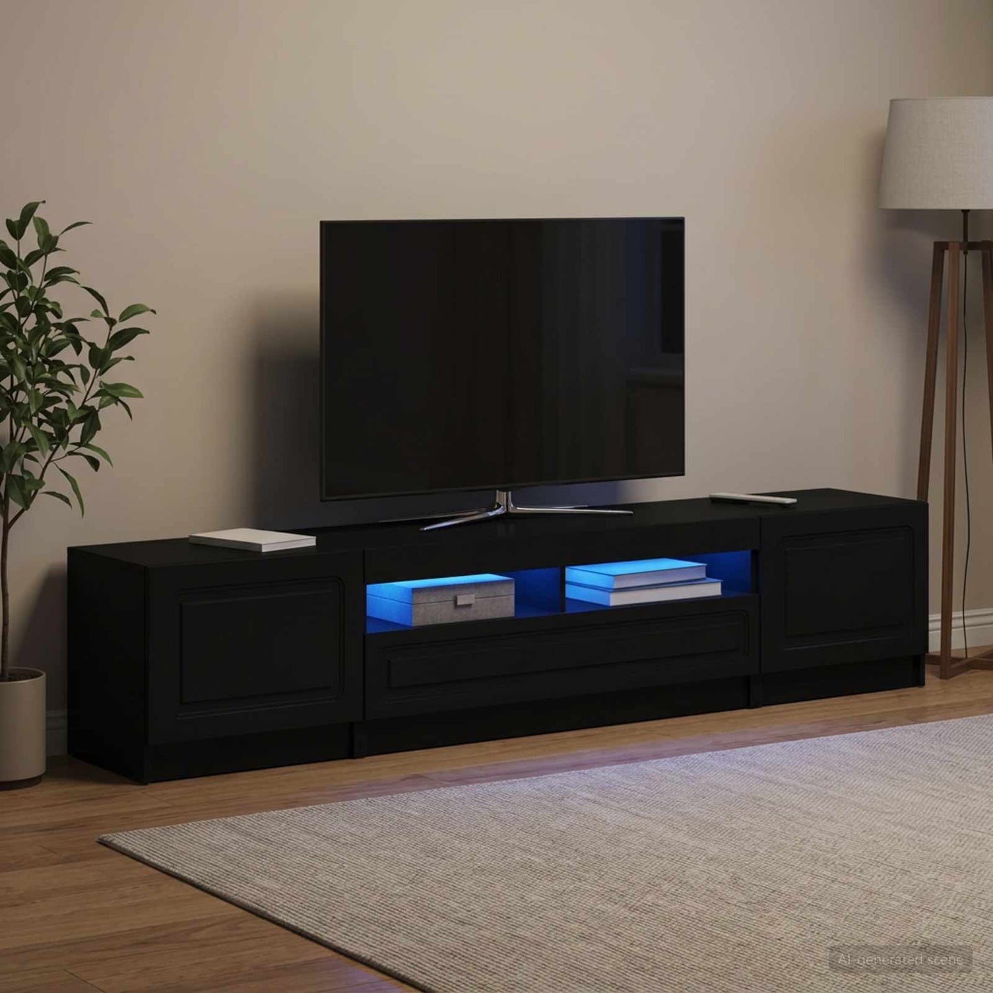5 Piece LED TV Cabinet Black Engineered Wood
