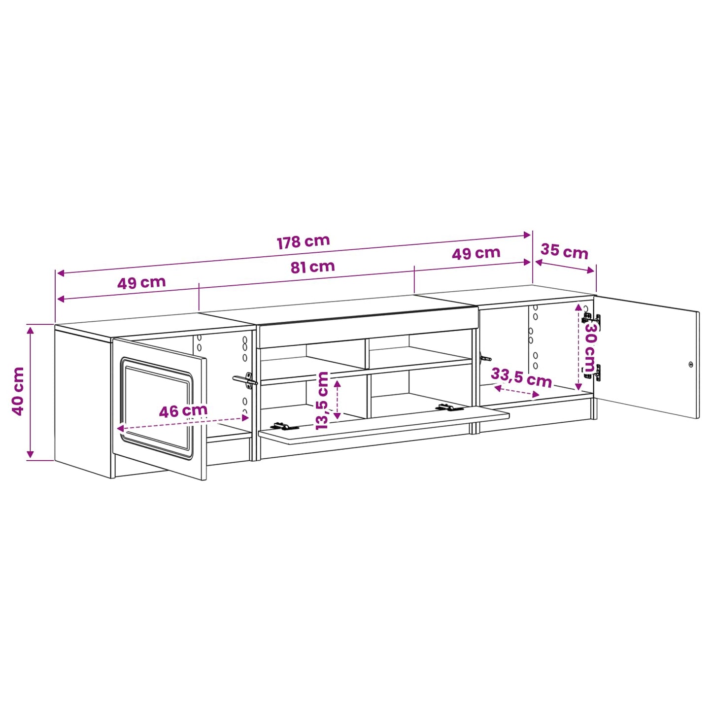 5 Piece LED TV Cabinet Black Engineered Wood