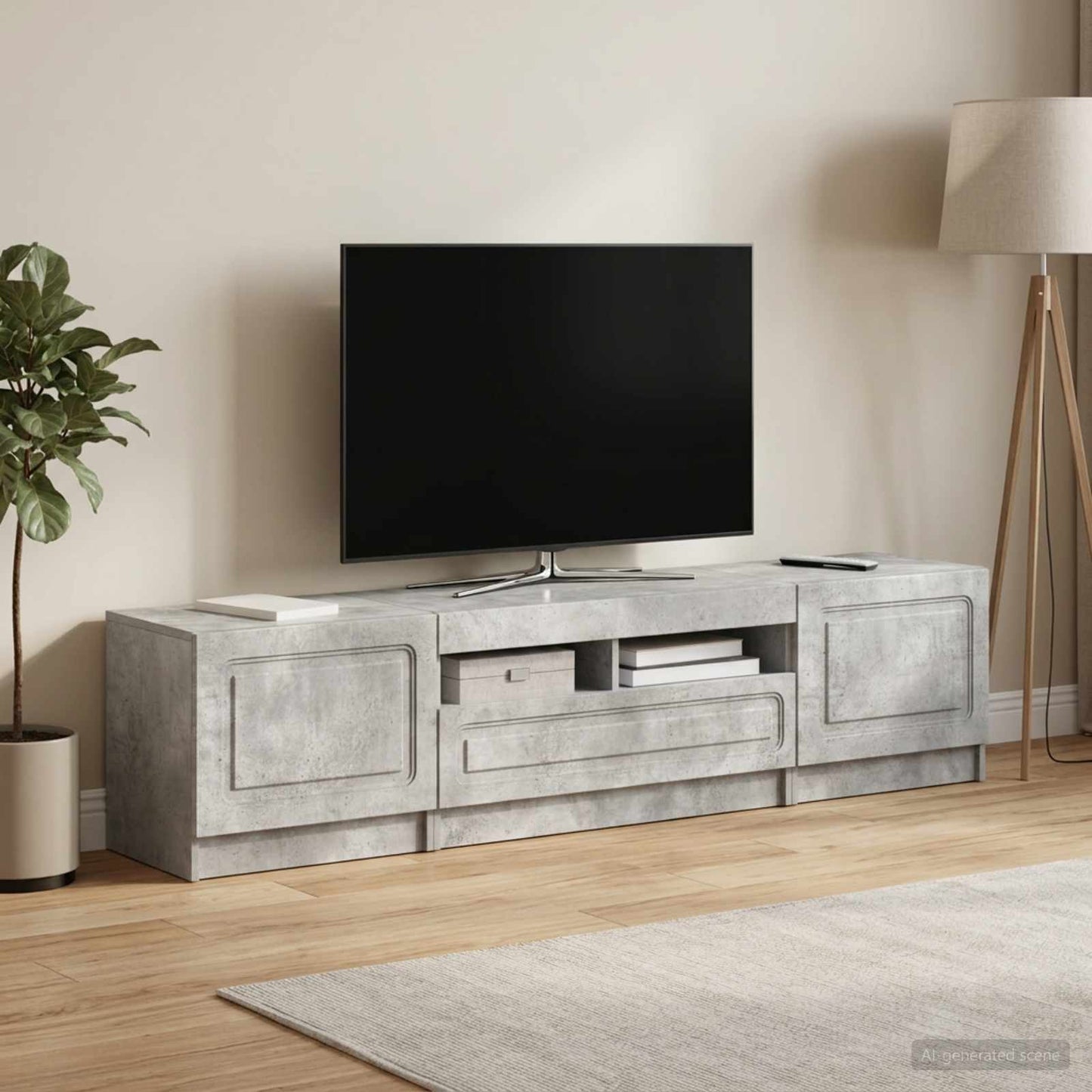 5 Piece LED TV Cabinet Concrete Grey Engineered Wood