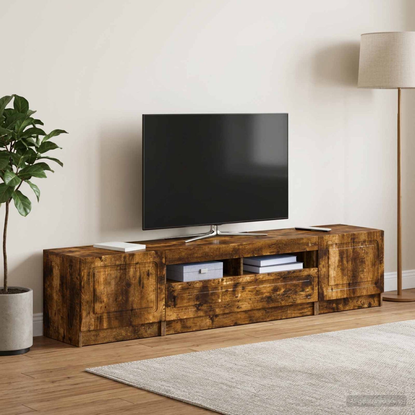 5 Piece LED TV Cabinet Smoked Oak Engineered Wood