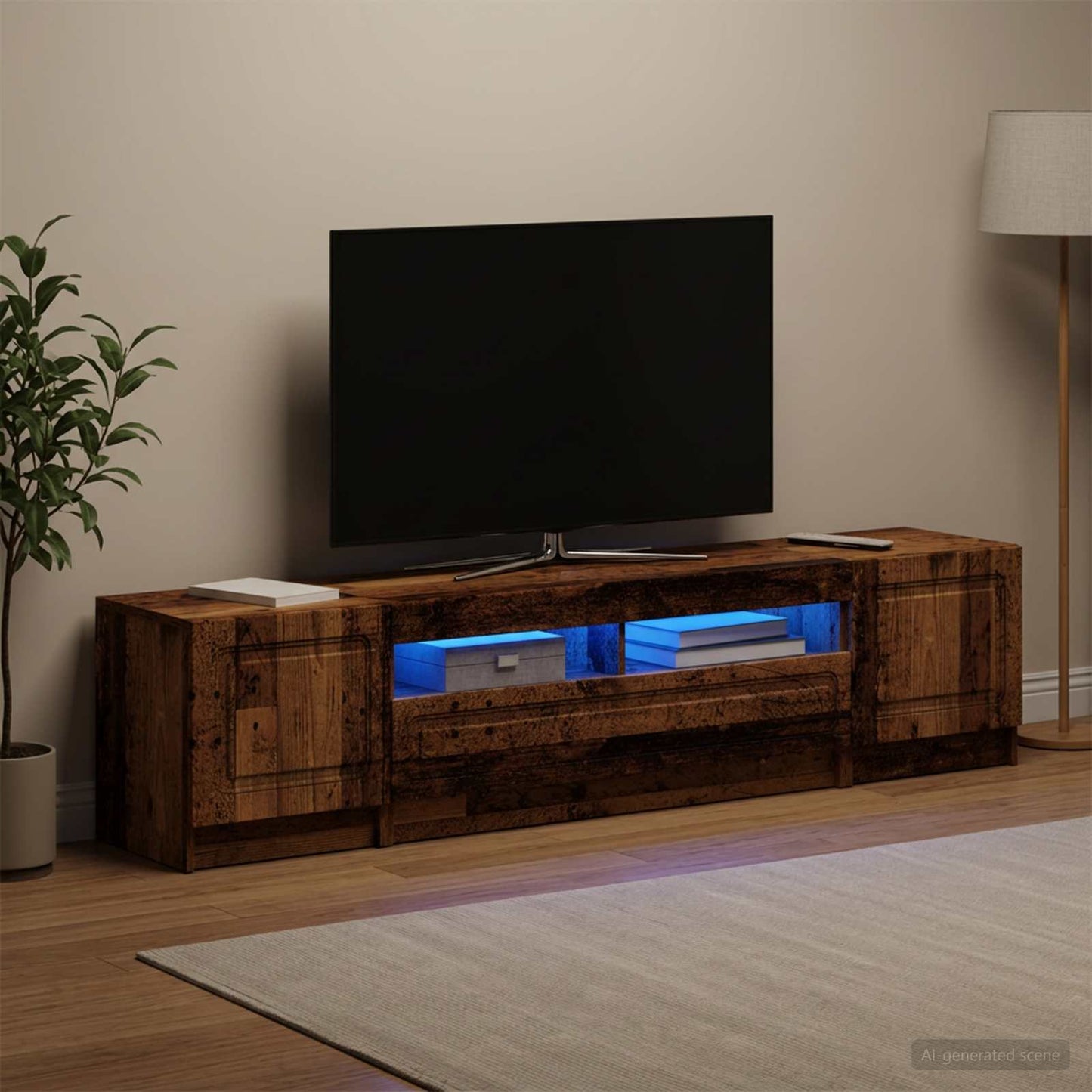 5 Piece LED TV Cabinet Old Wood Engineered Wood