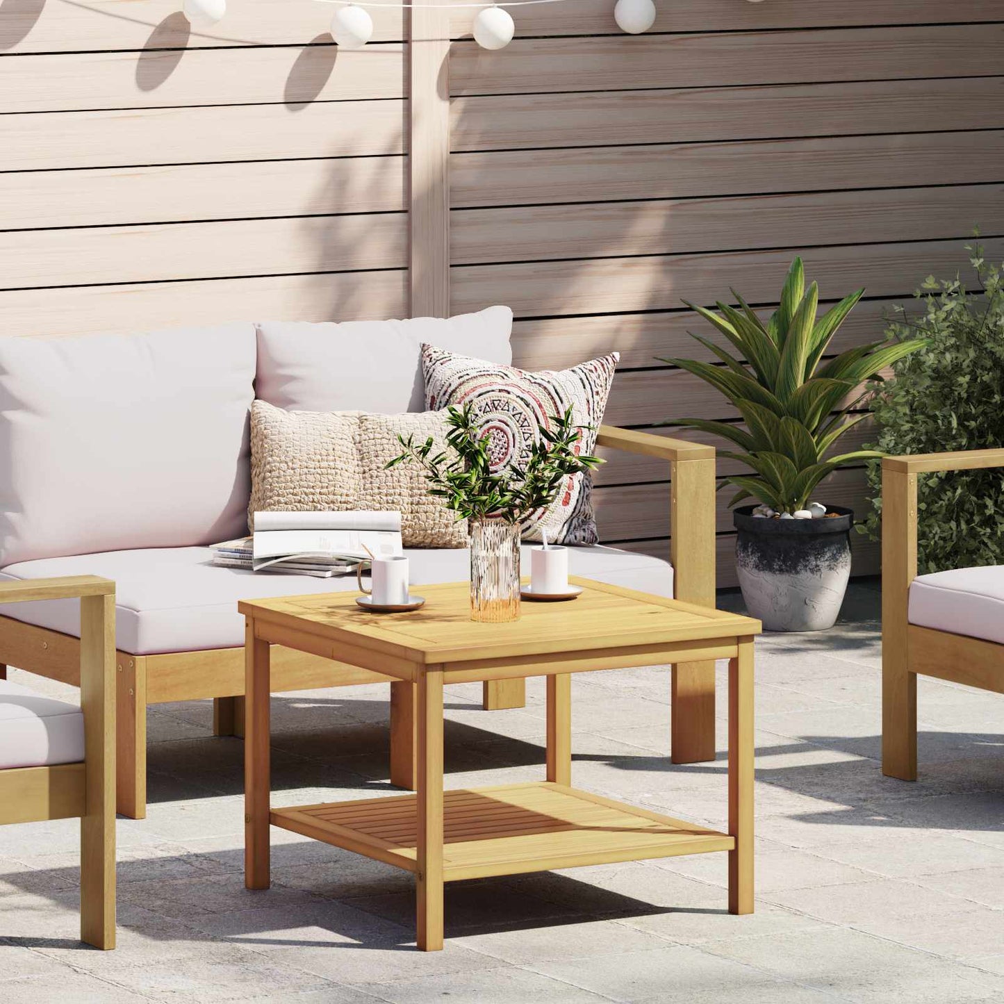 Side Table Oil Natural 60 x 60 x 45 cm Solid Acacia Wood