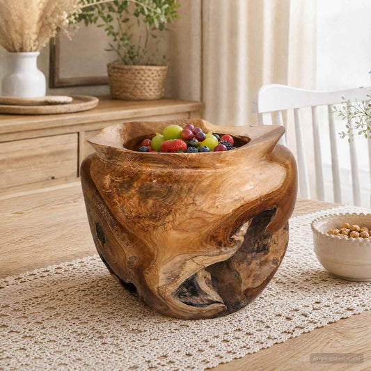 Fruit Bowl JEPARA Teak Brown Ø 35 cm Solid Teak Wood