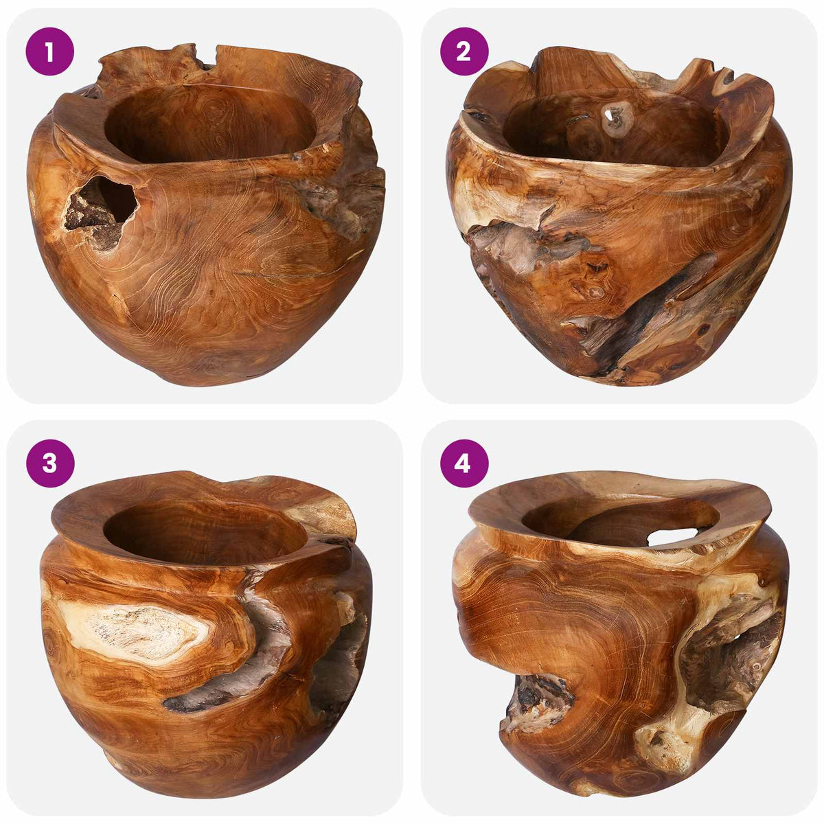 Fruit Bowl JEPARA Teak Brown Ø 35 cm Solid Teak Wood