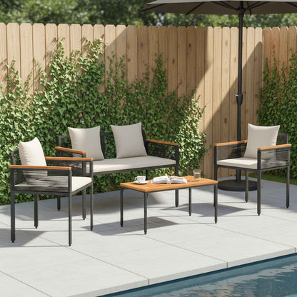 Outdoor Furniture Set Black and Cream White PE Rattan