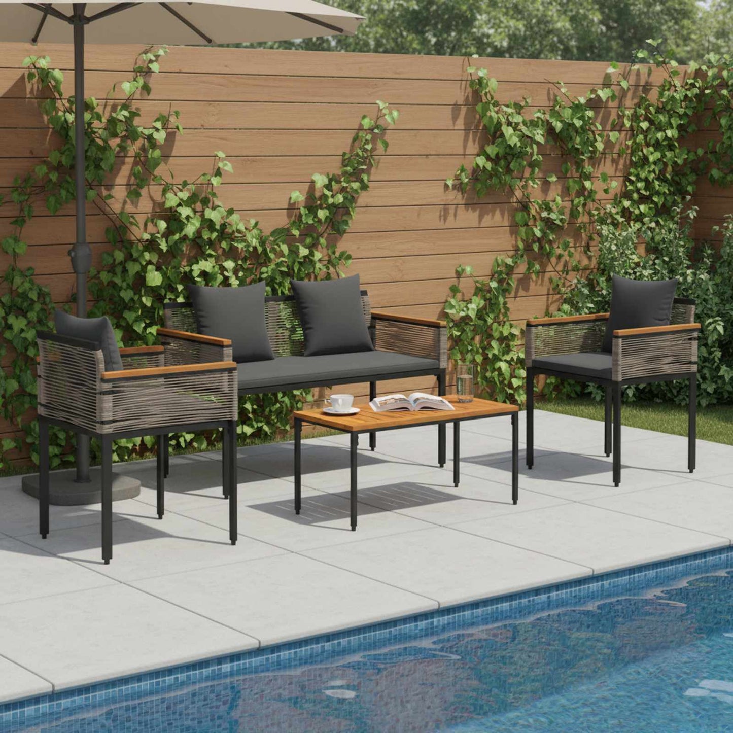 Outdoor Furniture Set Grey and Dark Grey Poly Rattan