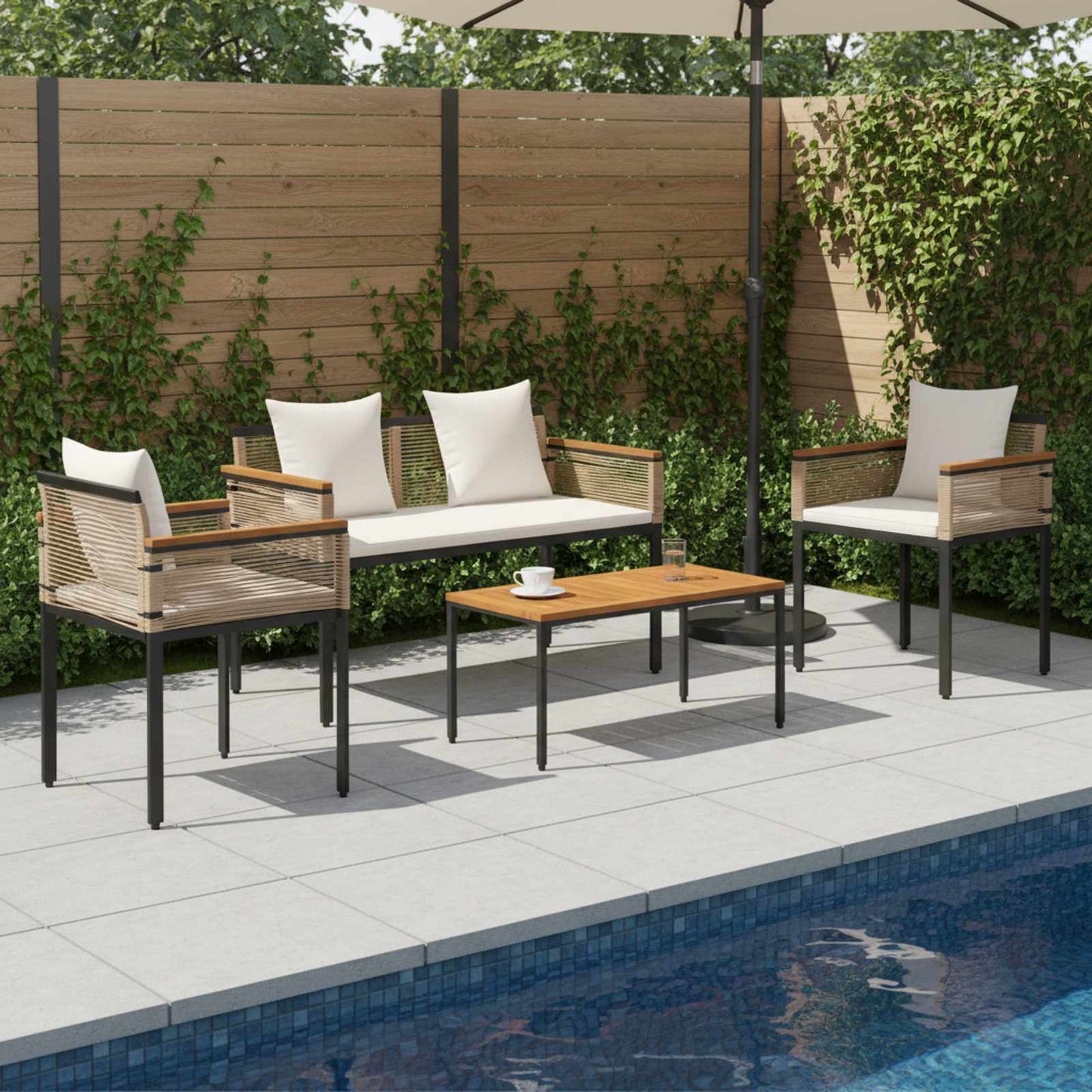 Outdoor Furniture Set 4 pcs Beige and Cream White PE Rattan