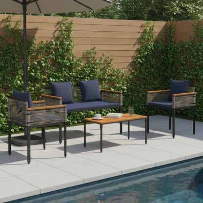 Outdoor Furniture Set 4 pcs Grey and Navy Blue PE Rattan